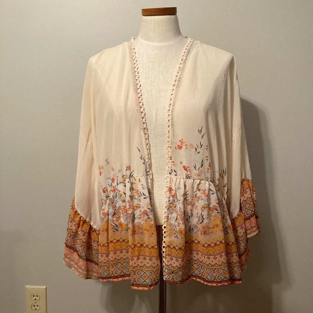 Skylar & Jade cardigan, floral design, knitting around edges sz 1x *
